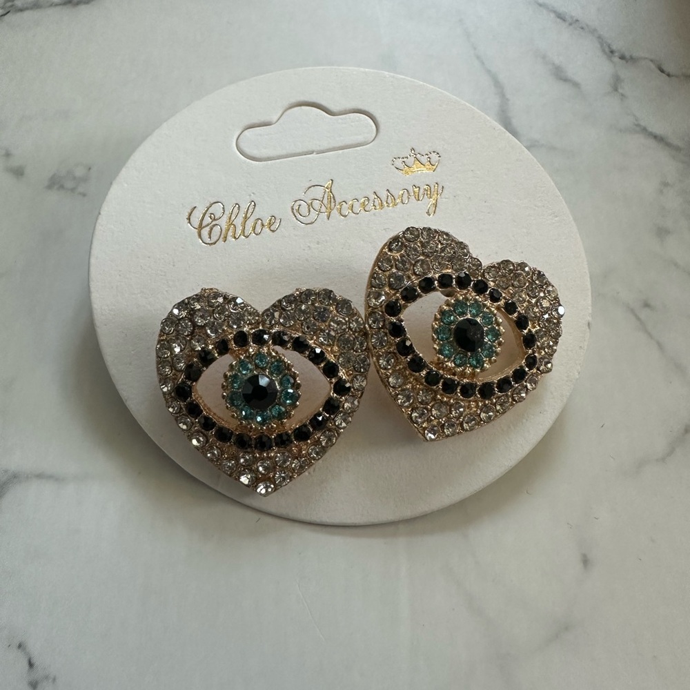 Heart Earrings with Eye Design